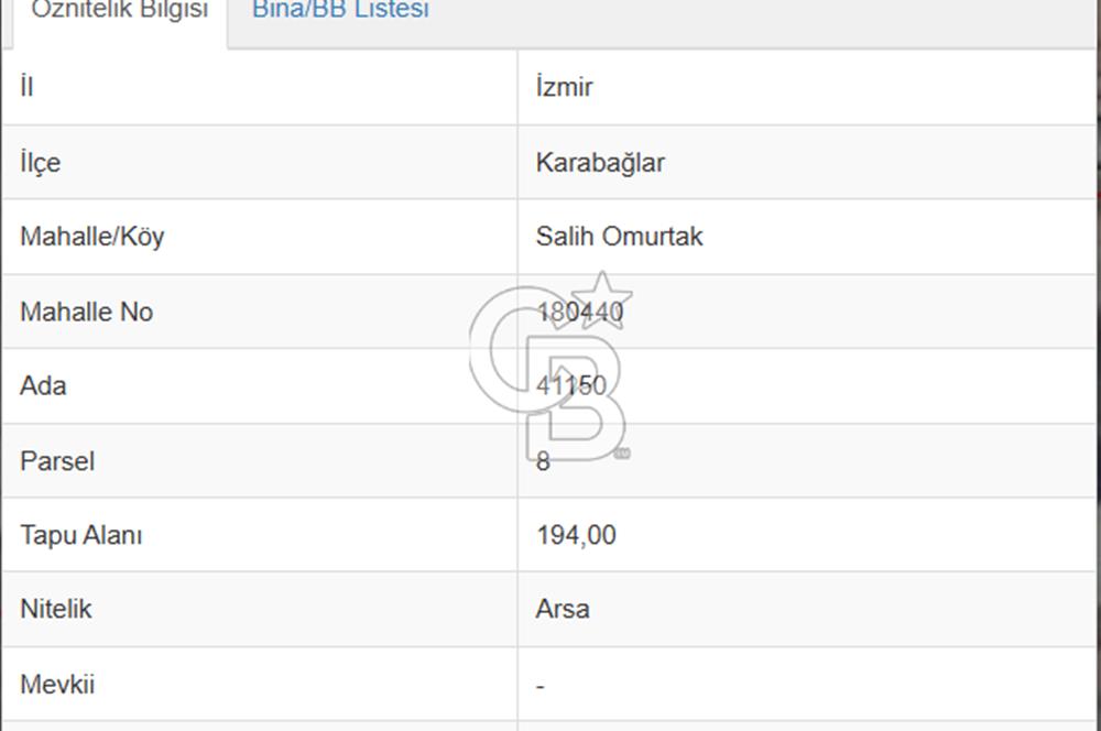 CB Yalı'dan Karabağlar SalihOmurtak'ta Satılık Arsa