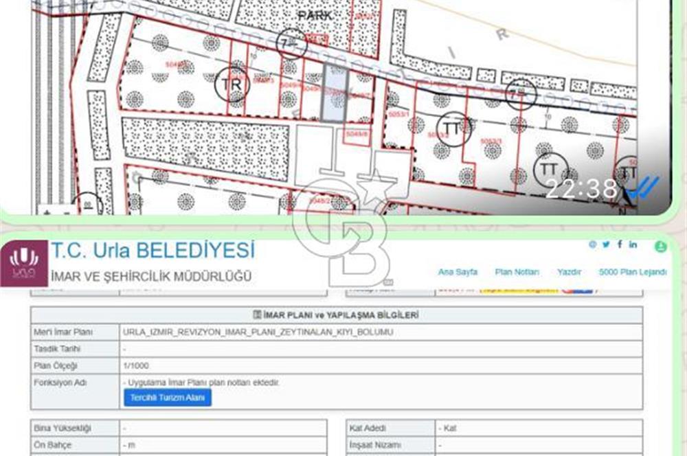 Urla Atatürk Mah.'de Satılık 236 M2 Tercihli Turizm İmarlı Arsa
