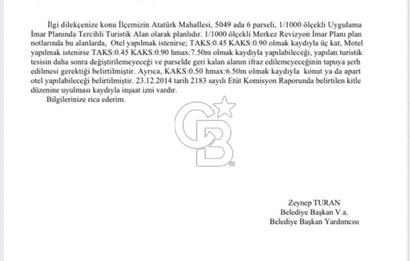 Urla Atatürk Mah.'de Satılık 236 M2 Tercihli Turizm İmarlı Arsa