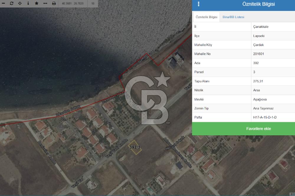 ÇANAKKALE LAPSEKİ ÇARDAK’TA BOĞAZ MANZARALI SATILIK ARSA