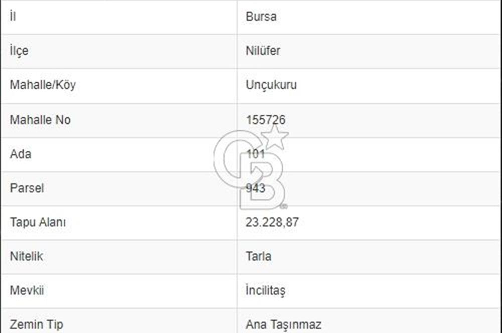 BURSA NİLÜFER UNÇUKURUNDA SATILIK TARLA