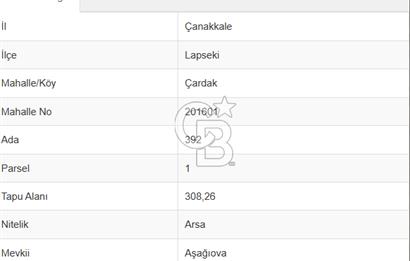 ÇANAKKALE LAPSEKİ ÇARDAK’TA BOĞAZ MANZARALI SATILIK ARSA