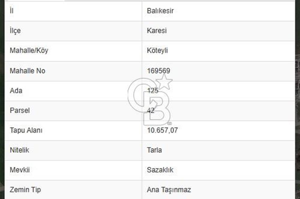 BALIKESİR KARESİ KÖTEYLİ'DE SATILIK TARLA...! 14.901 m2