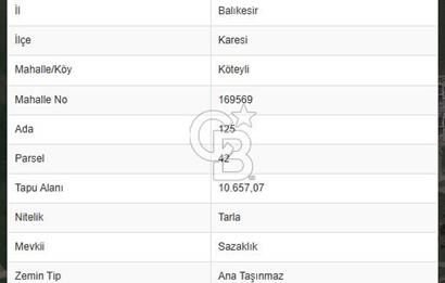 BALIKESİR KARESİ KÖTEYLİ'DE SATILIK TARLA...! 14.901 m2
