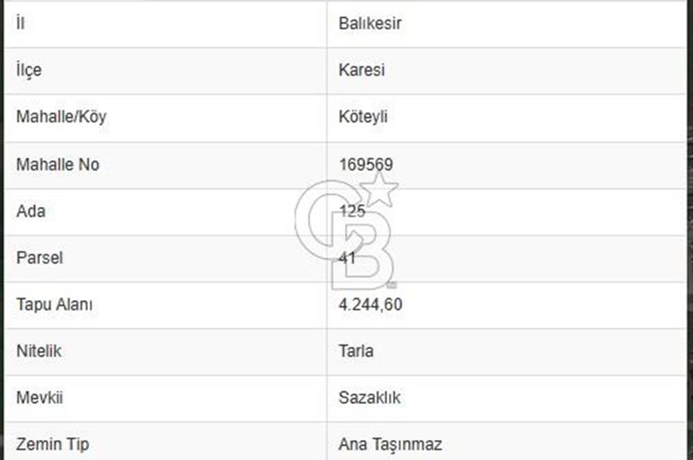 BALIKESİR KARESİ KÖTEYLİ'DE SATILIK TARLA...! 14.901 m2