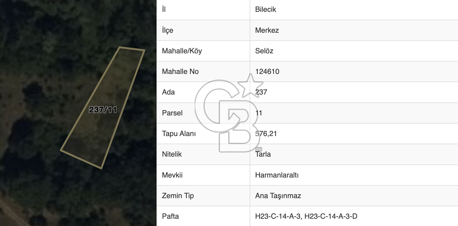 BİLECİK MERKEZ SELÖZ'DE FIRSAT TARLA