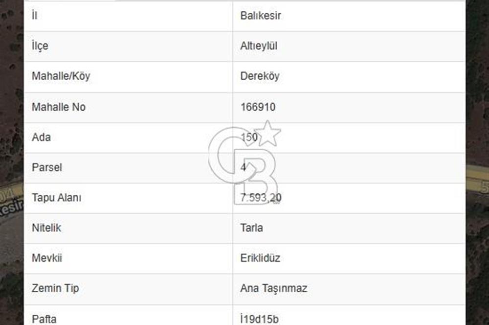 BALIKESİR ALTIEYLÜL DEREKÖY'DE KADASTRO YOLU OLAN TARLA! 7.593M2