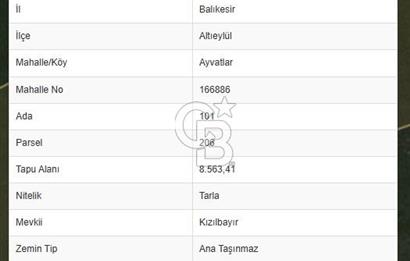BALIKESİR ALTIEYLÜL AYVATLAR'DA MUHTEŞEM MANZARALI TARLA! 8563m2
