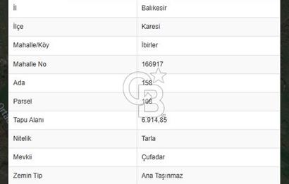 BALIKESİR KARESİ İBİRLER'DE SATILIK TARLA..! 6.915 m2