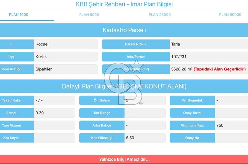 CB TOWER'DAN KÖRFEZ SİPAHİLER'DE SATILIK 3528 M2 ARSA.