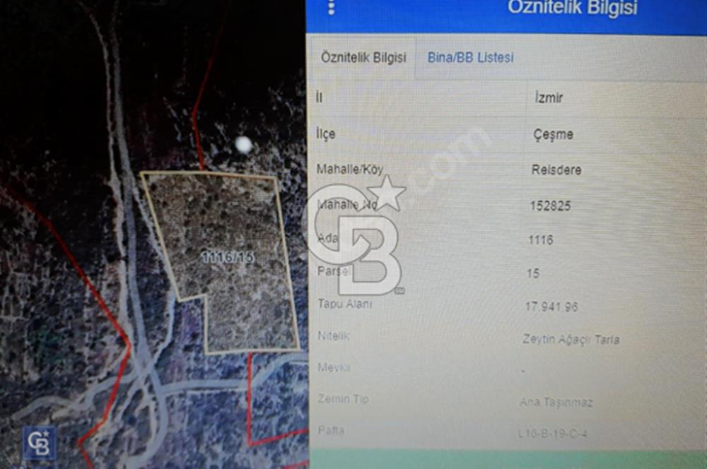 İZMİR ÇEŞME REİSDEREDE 17942 m2 SATILIK TARLA