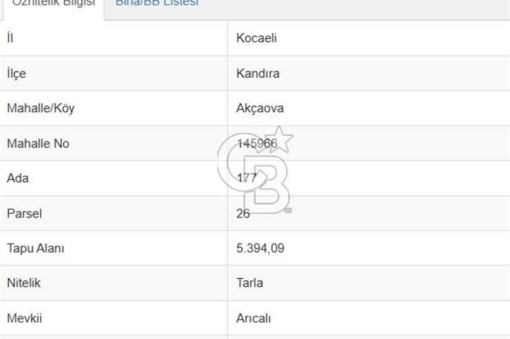 KOCAELİ KANDIRA AKÇAOVA YATIRIMLIK TARLA 5395 M2