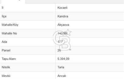 KOCAELİ KANDIRA AKÇAOVA YATIRIMLIK TARLA 5395 M2