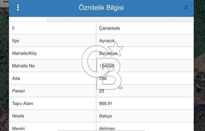 ÇANAKKALE AYVACIK BABAKALE DE SATILIK 900 m2 HOBİ BAHÇESİ