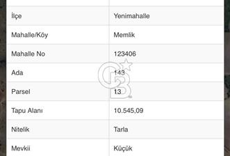 MEMLİK MERKEZE 4 KM MESAFEDE YOLA CEPHE TEK TAPU SATILIK TARLA