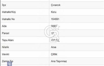 ÇINARCIK KORU %40 İMARLI DENİZ MANZARALI SATILIK 437 METRE² ARSA