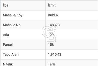 Kocaeli İzmit Bulduk Mh. Köye Yakın 1.915 m2 Satılık Tarla