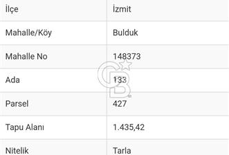 Kocaeli İzmit Bulduk Mahallesinde 1.435 m2 Satılık Tarla