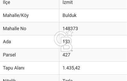 Kocaeli İzmit Bulduk Mahallesinde 1.435 m2 Satılık Tarla