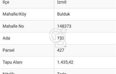 Kocaeli İzmit Bulduk Mahallesinde 1.435 m2 Satılık Tarla