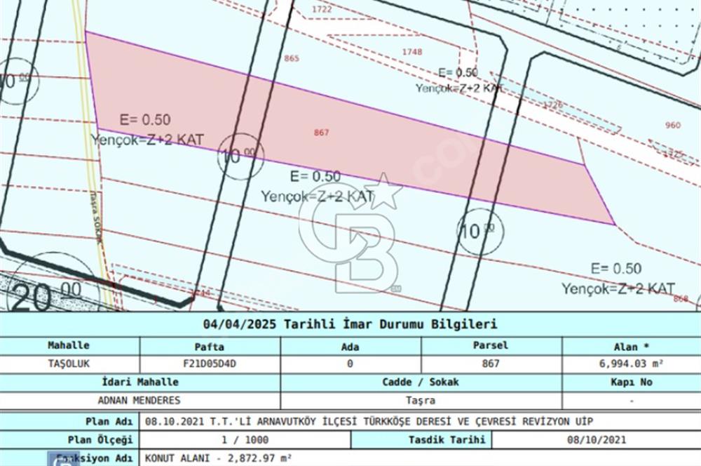 SATILIK ARNAVUTKÖY BÖLGESİN'DE İMAR PLANLARINDA FIRSAT ARSA