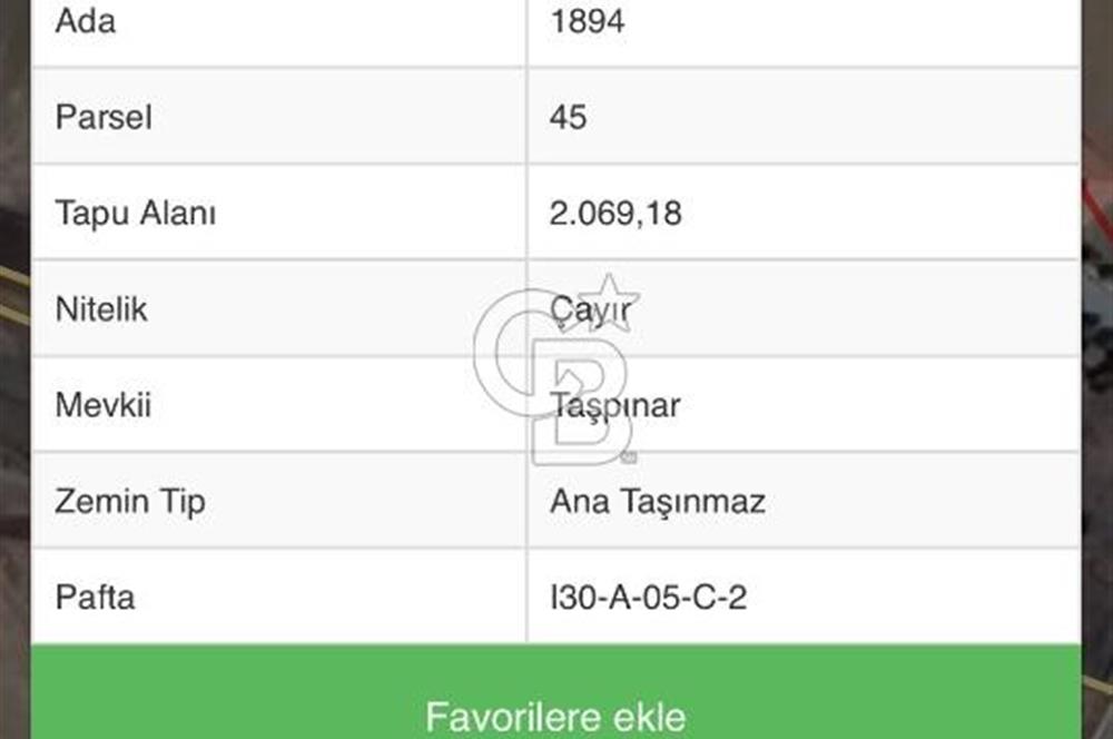 ELMADAĞ YENİMAHALLE TAŞPINAR MEVKİİNDE 2.069 M2 SATILIK TARLA