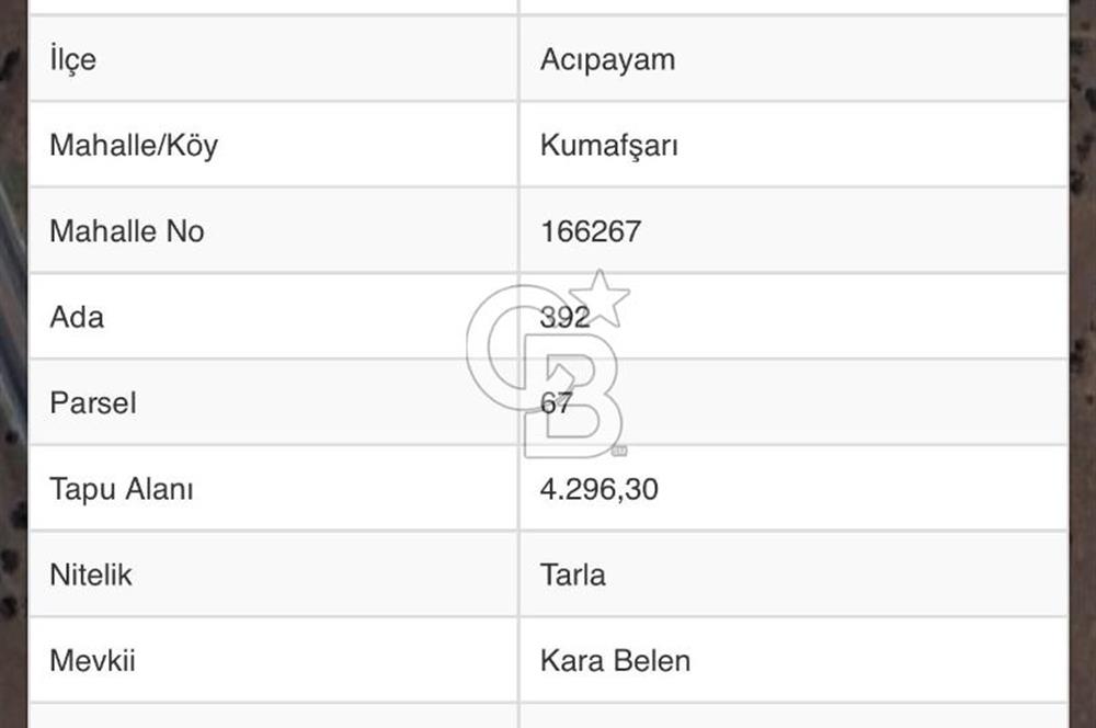 Denizli Acıpayam Kumafşarın'da Satılık 4296m2 Tarla