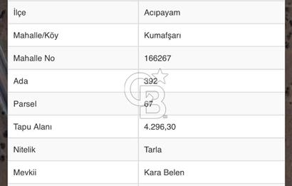 Denizli Acıpayam Kumafşarın'da Satılık 4296m2 Tarla