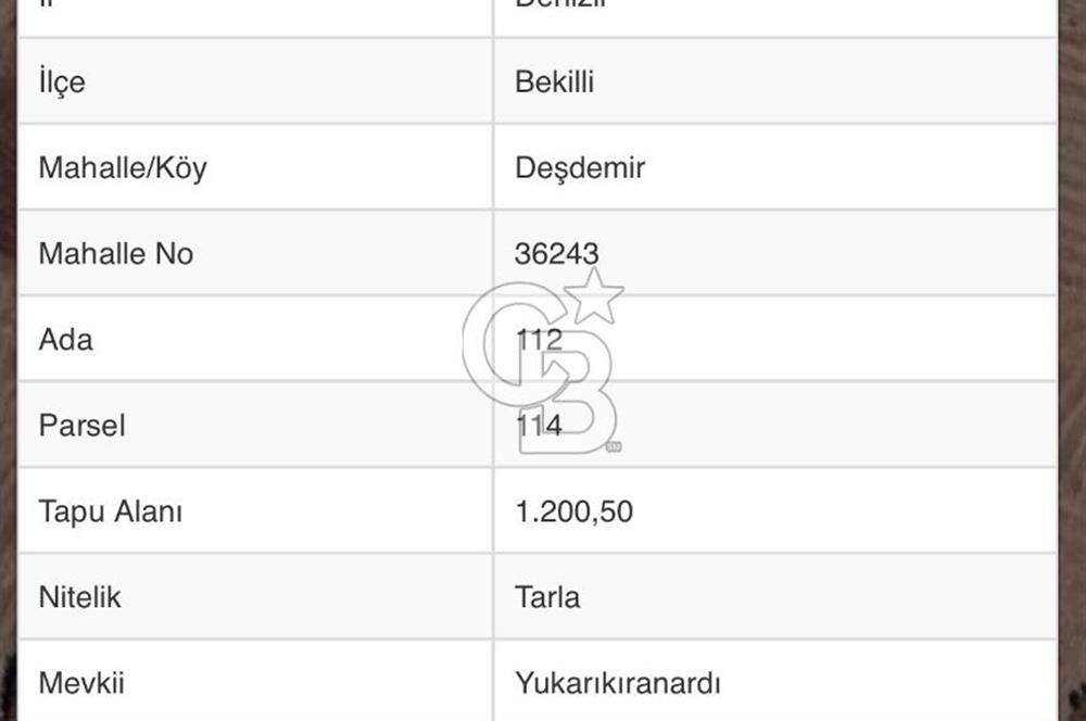 Denizli Bekilli Deşdemirde 1200 Mt2 Satılık Tarla