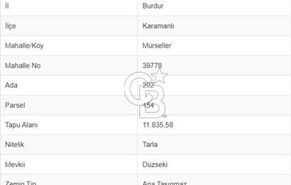 BURDUR KARAMANLI MÜRSELLERDE YATIRIMLIK TEK TAPULU FIRSAT TARLA