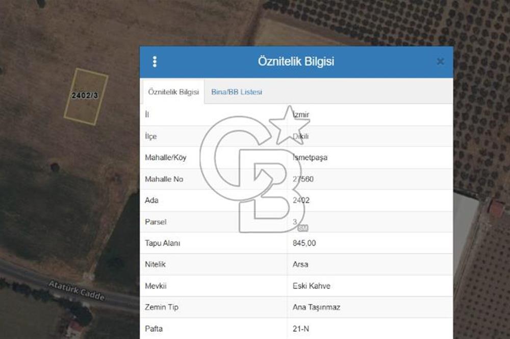 DİKİLİ'DE TİCARİ İMARLI 845 M2 SATILIK ARSA