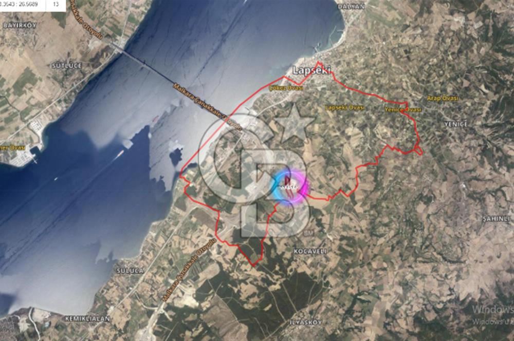 ÇANAKKALE LAPSEKİ GAZİSÜLEYMAN PAŞA'DA SATILIK BOĞAZ MANZARALI ARAZİ