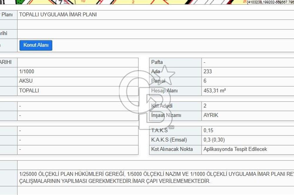 ANTALYA AKSU SATILIK 453 M2 İMARLI ARSA.. EMSALLERİNDEN HESAPLI BİR ARAZİ