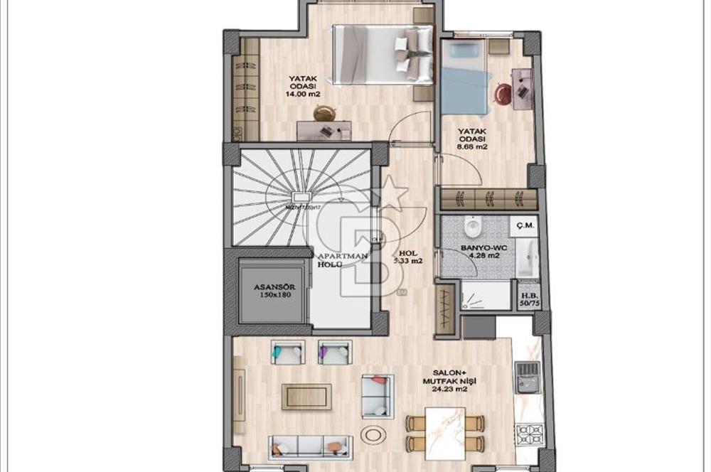 Cihangir Boğaza Komşu Asansörlü Butik 0 Binada 2+1 Daire