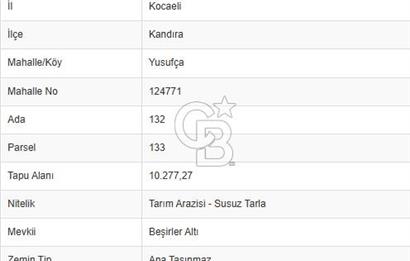 KANDIRA YUSUFÇA,KÖYE 350 MT,ORMANA CEPHE,10277 M2 MÜSTAKİL TARLA
