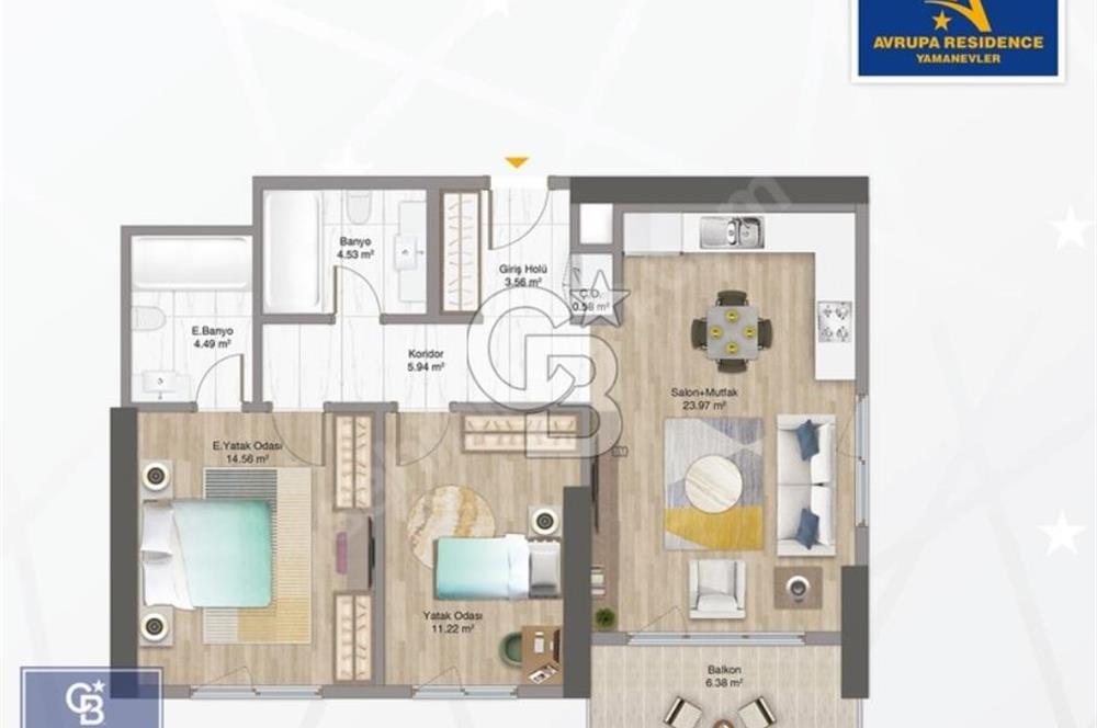 CB THETA AVRUPA KONUTLARI RESIDENCE BOŞ 2+1 SATILIK DAİRE