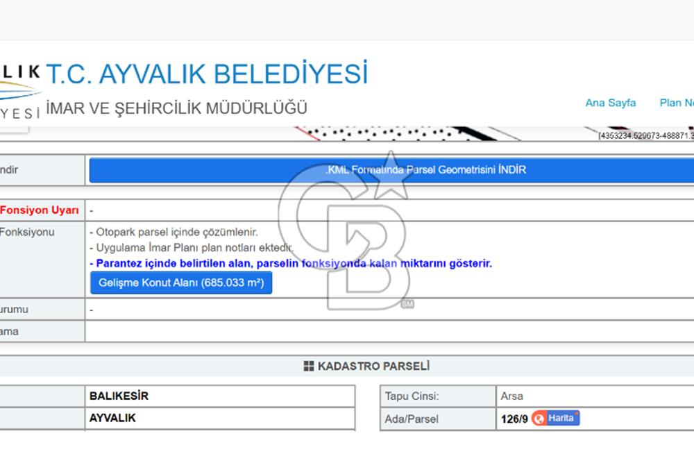 BALIKESİR AYVALIK TIFILLARDA MARLO OTEL ALTINDA SATILIK ARSA