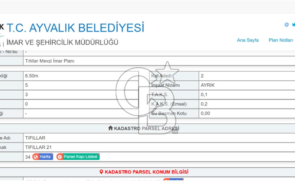 BALIKESİR AYVALIK TIFILLARDA MARLO OTEL ALTINDA SATILIK ARSA