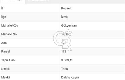KOCAELİ İZMİT GÖKÇEÖREN KÖYÜNDE 1.062 DÖNÜM SATILIK TARLA