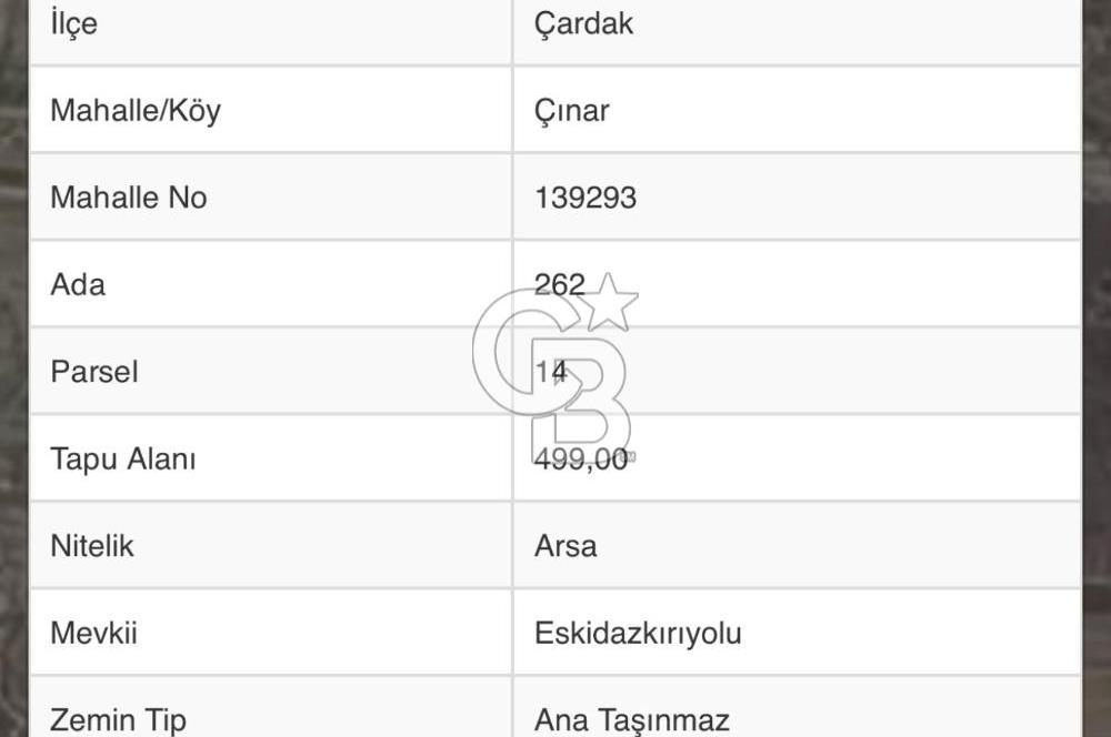 Çardak , Çınar Mh. Konut İmarlı 499 M² Satılık Arsa B+4 Kat