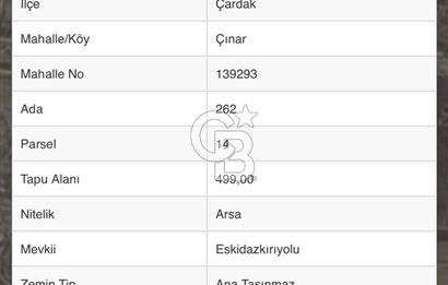 Çardak , Çınar Mh. Konut İmarlı 499 M² Satılık Arsa B+4 Kat