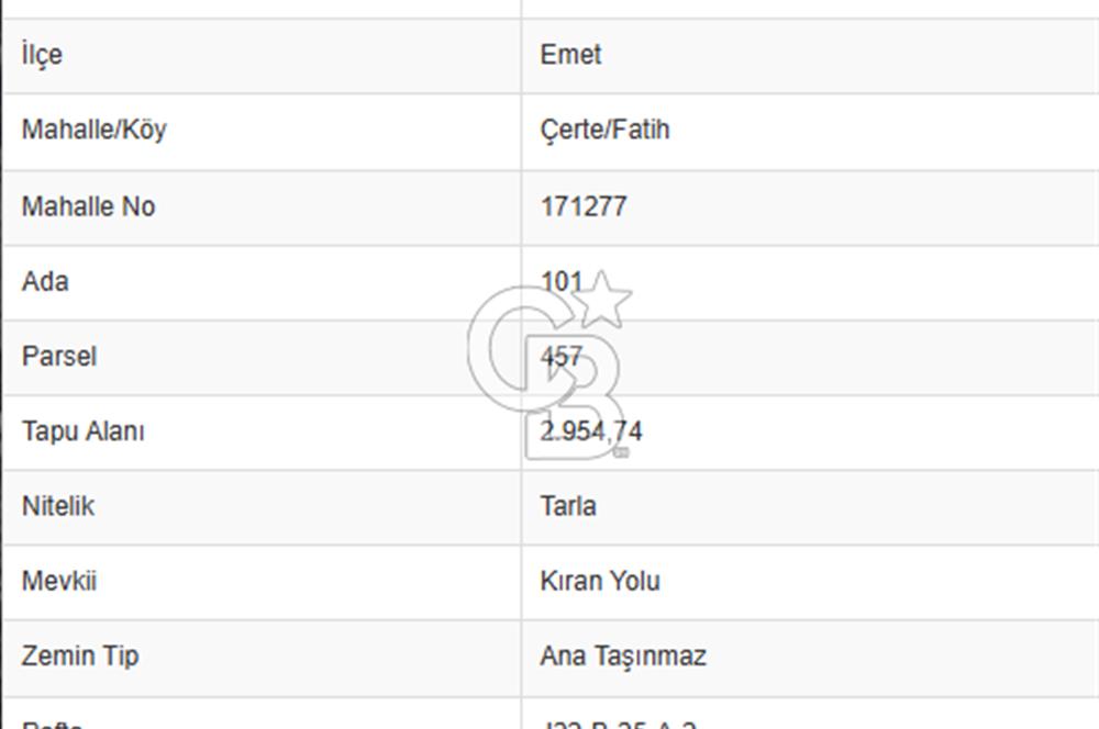KÜTAHYA EMET FATİH\ÇERTE KÖY YAKINI SATILIK TARLA