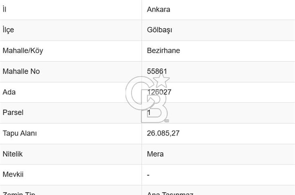 GÖLBAŞI BEZİRHANE 26.085 M2 TEK KÖK TAPU SATILIK FIRSAT TARLA