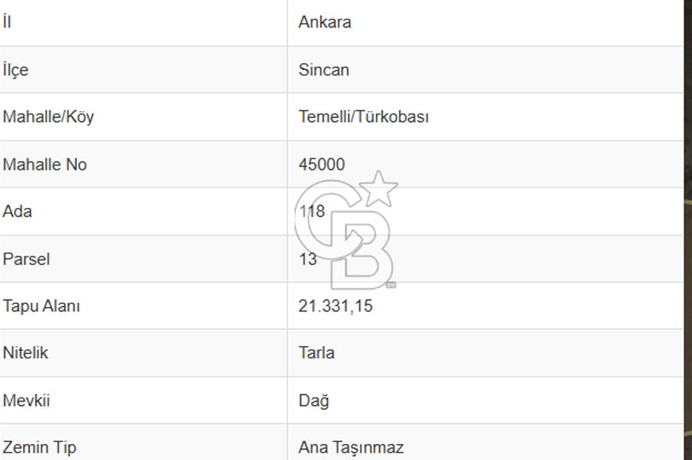SİNCANDA 21.330MT2 TEKTAPULU SANAYİ GENİŞLEME PLANI İÇİNDE ARSA