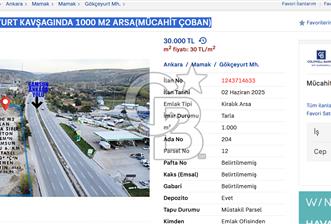 SAMSUN YOLU GÖKÇEYURT KAVŞAGINDA 1000 M2 ARSA(MÜCAHİT ÇOBAN)