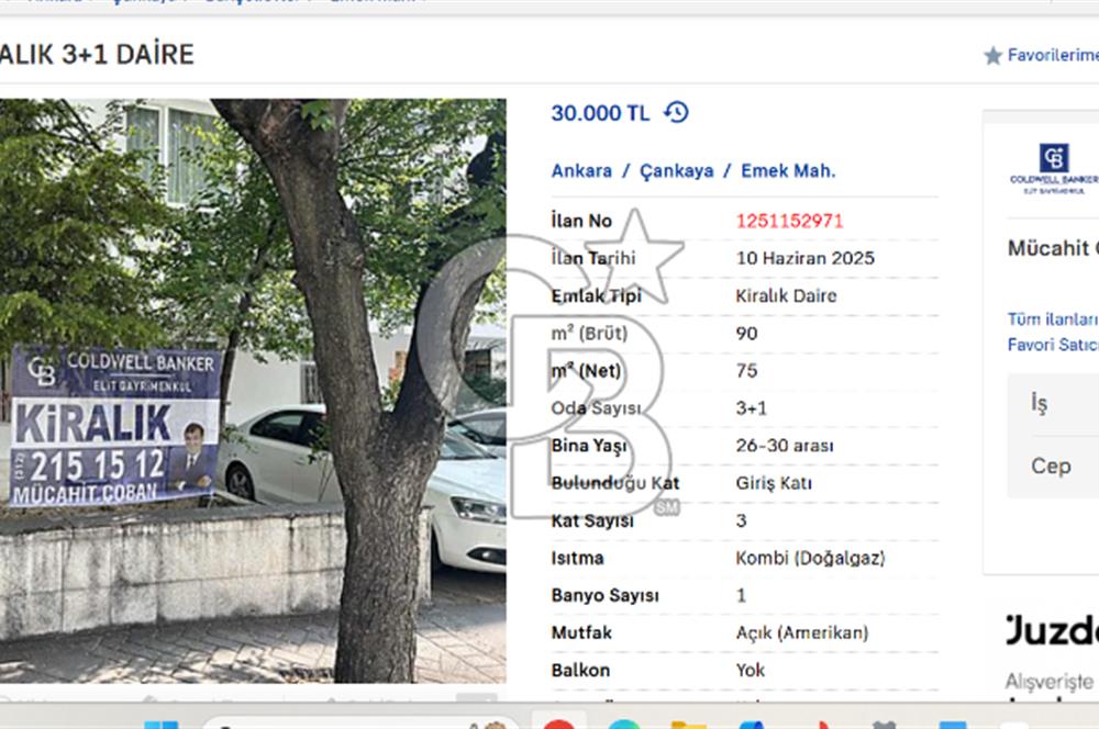 EMEK 22. SOKAK KİRALIK 3+1 DAİRE