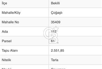 Denizli Bekilli Çoğaşlı Mh. Satılık 2.551 m2 Tarla 
