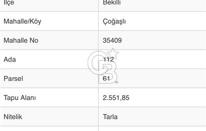 Denizli Bekilli Çoğaşlı Mh. Satılık 2.551 m2 Tarla 