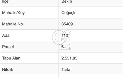 Denizli Bekilli Çoğaşlı Mh. Satılık 2.551 m2 Tarla 
