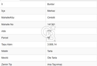 BURDUR CİMBİLLİ SATILIK TARLA